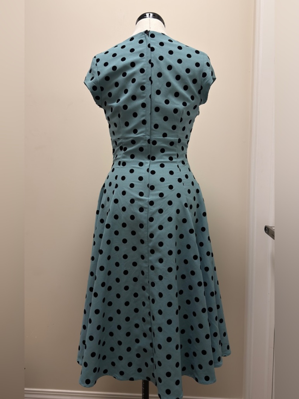 Classic Teal Polka Dot Fit-and-Flare Dress - Picture 3 of 5